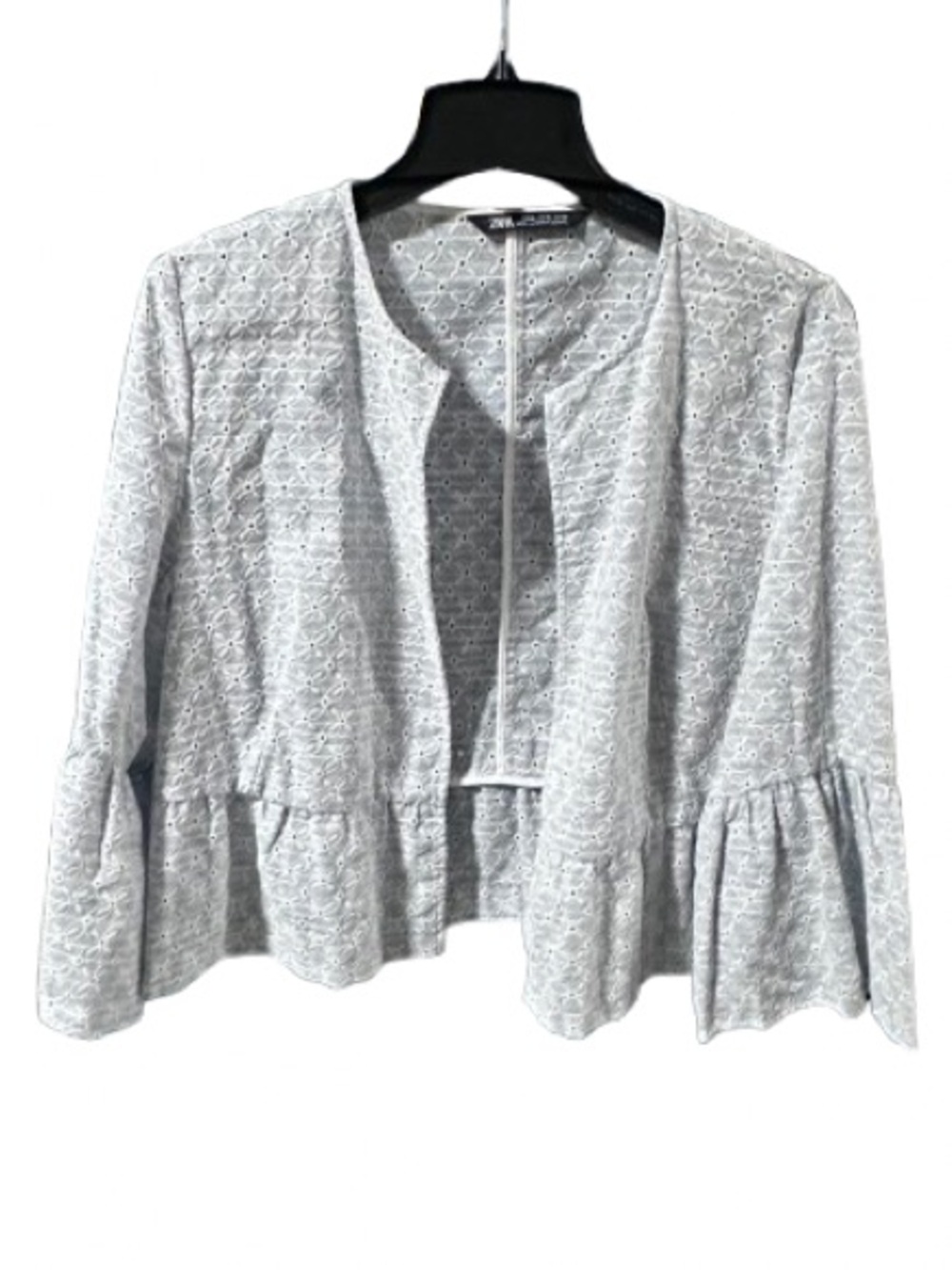 Zara Light Blue Eyelet Open Front Jacket - Picture 2 of 5
